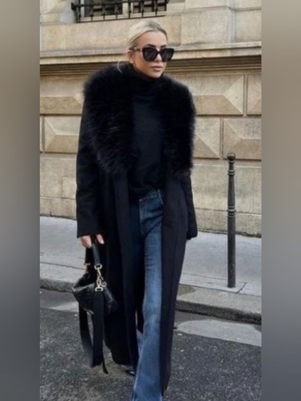Zara Faux Fur Collar Long Coat NEW